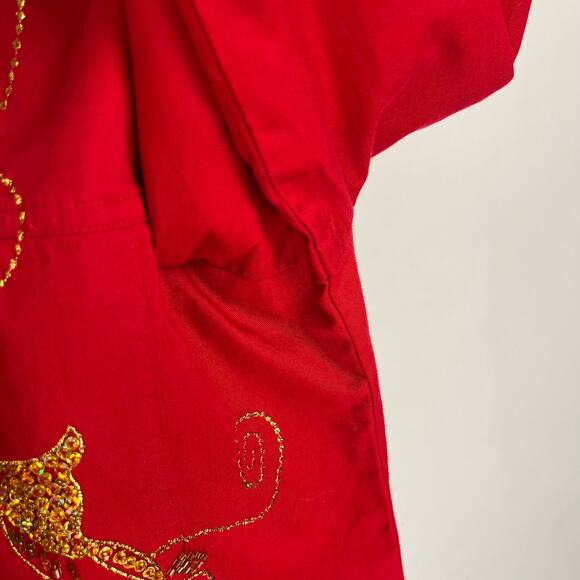 QUAKER FACTORY | Red Christmas Gold Sequin Embroidered Reindeer Jacket | Women's - Picture 8 of 11